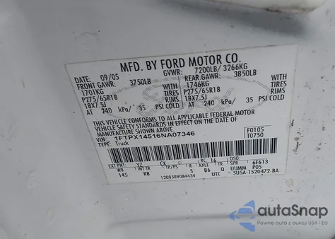 2006 Ford F-150 Fx4/Lariat/Xl/Xlt from USA, damaged, VIN 1FTPX14516NA07346